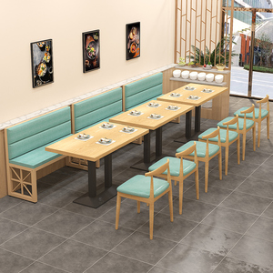 沙发卡座餐桌商用餐厅靠墙汉堡奶茶店酒吧清吧不锈钢铁艺桌椅组合