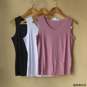 兄华62075兰精木代尔随心裁无痕v领女背心夏季弹力大码黑色内衣xl