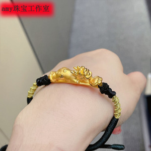 黄金黑绳手链周大福