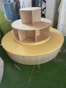 白蜡木实木多层板圆形立体展厅展柜学校图书馆书架书柜带座椅沙发
