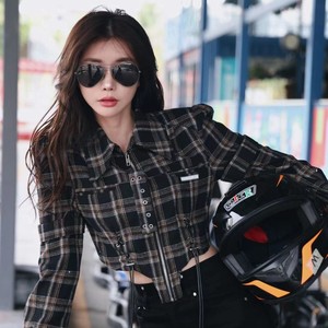 【李婉君女装】【抖音同款】【拽姐限定】复古格子绑带设计衬衣