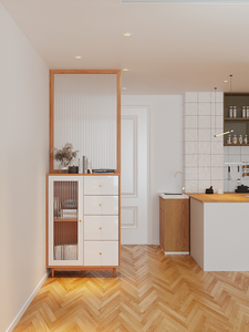 北欧入户进门玄关柜收纳客厅洗手台简约长虹玻璃隔断日式实木屏风