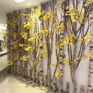 白桦树装饰隔断树桩干树枝花艺服装黄色橱窗商场背景墙家居树客厅