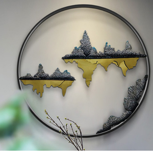 新中式金属假山壁饰玄关装饰挂件铁艺立体壁挂过道墙面软装墙饰品