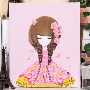 儿童益智纽扣画女孩手工制作diy材料包小学生扣子粘贴油画胶画