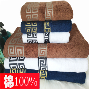 纯色万字刺绣面巾纯棉白色咖啡色毛巾套装通用成人浴室浴巾组合装