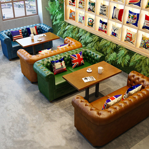 西餐咖啡厅卡座沙发靠墙美式主题酒清吧休闲接待室奶茶店桌子组合