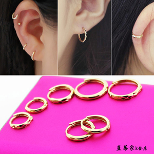 韩国正品10K14K金耳扣简洁黄金小圈圈耳环时尚通勤小耳圈耳骨环女