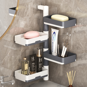肥皂盒家用多层免打孔香皂架旋转壁挂式沥水高档厕所卫生间置物架