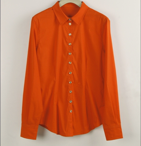 职业阿玛施特正品新款百搭修身橘红色长袖衬衫女职业装