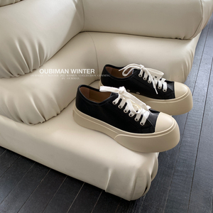 mona同款鞋2023秋胖胖鞋休闲小白鞋女系带板鞋做旧松糕厚底女单鞋