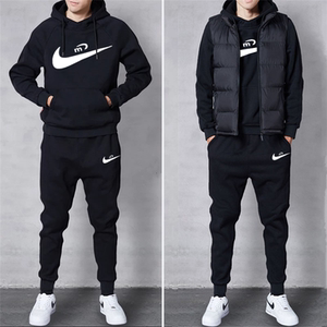 耐克新品运动套装男士春秋季加绒连帽卫衣冬装外套休闲男装运动服