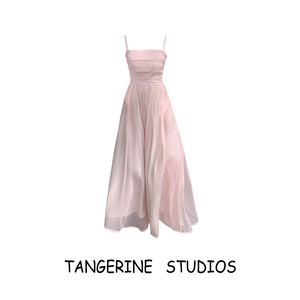 夏季新款高级感粉色吊带抹胸仙女连衣裙长裙+薄款防晒开衫套装女