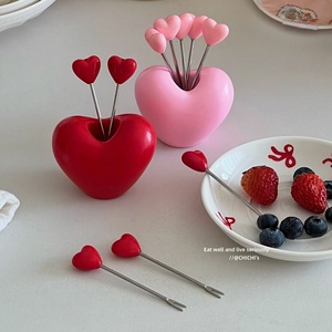 创意可爱爱心心形不锈钢水果签甜品叉少女心小物件