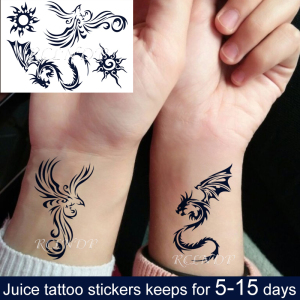 黑白龙凤凰图腾果汁防水纹身贴纸个性创意唯美时尚手背脚踝锁骨