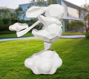 户外玻璃钢兔子雕塑创意彩绘块面几何可妮兔小品园林草坪动物摆件