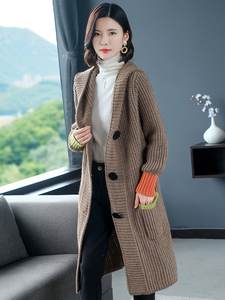 恒源祥毛衣外套女秋冬新款中长款羊毛开衫外搭粗毛线加厚羊绒大衣