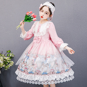 圣诞节儿童服装女童洛丽塔加绒公主裙子日系童装lolita长袖连衣裙