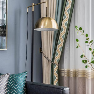 轻奢窗帘北欧后现代米色蓝绿纯色拼接窗帘美式客厅天鹅绒卧室窗帘