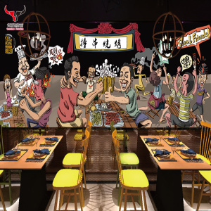 壁纸撸串烤串宵夜烧烤店墙纸创意搞笑背景墙复古装饰墙面自粘壁画