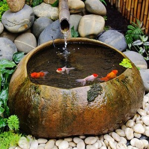 鹅卵石鱼缸个性大小型石材复古创意户外室内养鱼池庭院石头盆包邮