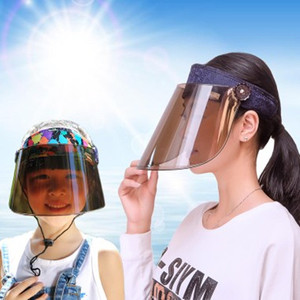 空顶夏男女防晒遮阳防紫外线骑车电焊面具面罩亲子儿童太阳帽大檐