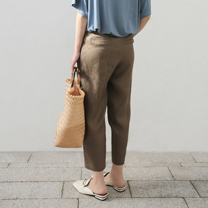 2022春夏新款麻料裤子女宽松亚麻九分裤修身棉麻休闲裤显瘦长裤