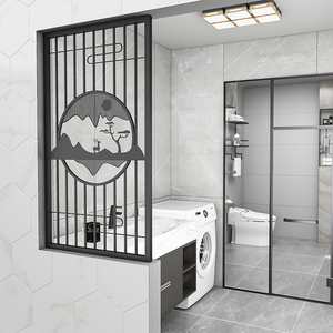 杉杉杉w淘宝北欧不锈钢铁艺屏风隔断入户玄关客厅装饰洗手台半墙