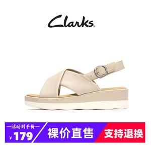 Clarks其乐女鞋夏季新款坡跟增高罗马鞋厚底交叉带舒适平底凉鞋女