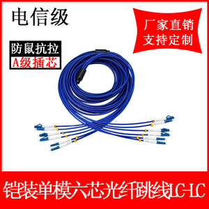 单模六芯蓝色PVC铠装光纤跳线室内光纤光缆防鼠咬防水抗拉LC-LC