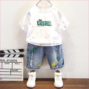 巴拉巴拉韩系男童短袖套装儿童牛仔洋气新款半袖中小宝宝夏季t恤