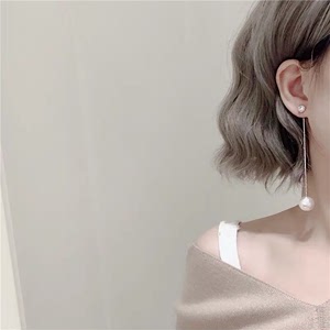 韩国新鲜出炉新款东大门代购耳环长款时尚气质珍珠镶钻蛇骨链耳饰