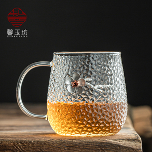 馨玉坊加厚大容量耐热锤纹玻璃杯透明茶水分杯家用办公泡茶杯水杯