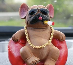 汽车车载饰品社会狗恶霸犬仿真树脂大哥小狗摆设法斗抽烟狗哥摆件