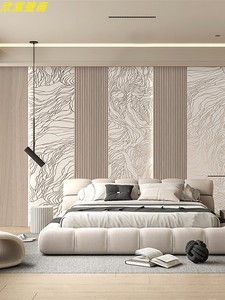 3D轻奢卧室床头原木色木纹墙纸金线山水客厅沙发电视背景墙布壁纸