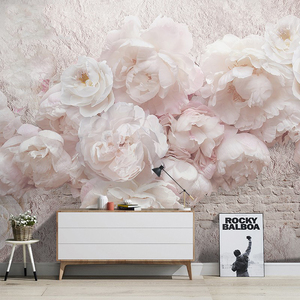 3D立体玫瑰花卧室床头背景墙纸客厅电视影视壁纸粉色花朵客厅壁画