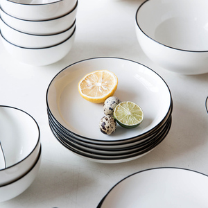 摩登主妇北欧风黑线陶瓷碗碟餐具家用碗盘套装汤碗面碗菜盘子碗具