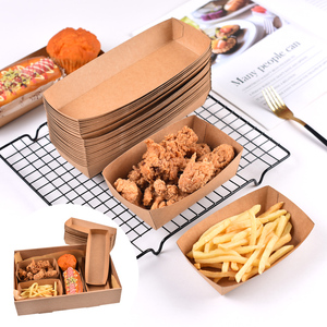 牛皮纸船盒野餐纸盒防油炸鸡一次性船型打包盒长方形小吃炸串薯条