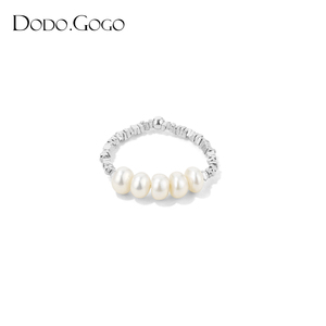 DODOGOGO碎银珍珠戒指女小众设计感简约高级串珠食指戒子指环尾戒