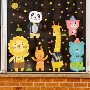 墙贴纸大张婴儿童早教卡通墙面贴画玻璃动物自粘防水防潮大号装饰