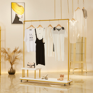 2019ins服装店展示架带轮女装店挂衣架落地式 衣服店金色陈列架子