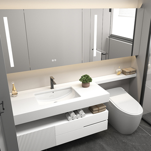 现代轻奢浴室柜组合岩板一体马桶延长洗脸洗手盆洗漱台卫生间定制