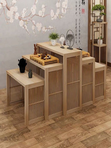 现代简约中式原木茶几组合中岛柜展示桌茶叶店阶梯实木货架展示架