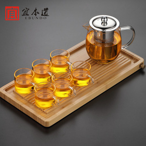 耐高温玻璃单壶 花茶壶茶盘套装 不锈钢内胆过滤泡茶壶家用小茶壶
