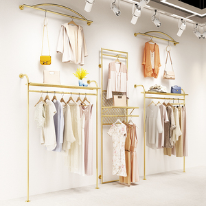 力洲服装店展示架上墙壁挂式女装网红衣架墙板装架饰金色陈列货架