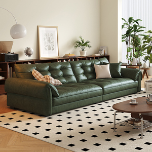 美柏意式极简真皮沙发客厅简约现代轻奢头层牛皮直排油蜡皮沙发