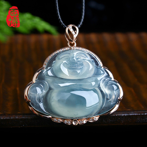 百博翡翠佛公吊坠女冰种玉佛18k金镶玉包镶天然缅甸玉石a货f00500