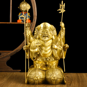 纯铜大黑天摆件铜三面大黑天神像密宗八运财神家居客厅店铺开业