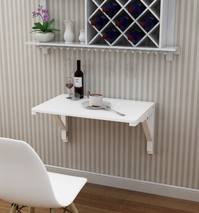 纯实木白色折叠桌壁挂桌餐桌挂墙桌电脑桌书桌靠墙桌厨房折叠桌