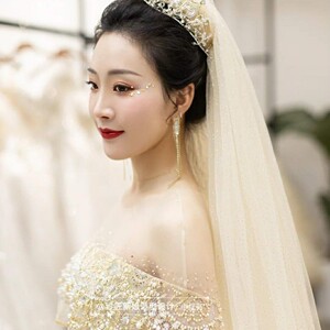 新娘结婚头纱网红拍照道具闪亮珍珠头饰超仙森系抖音同款婚纱配饰